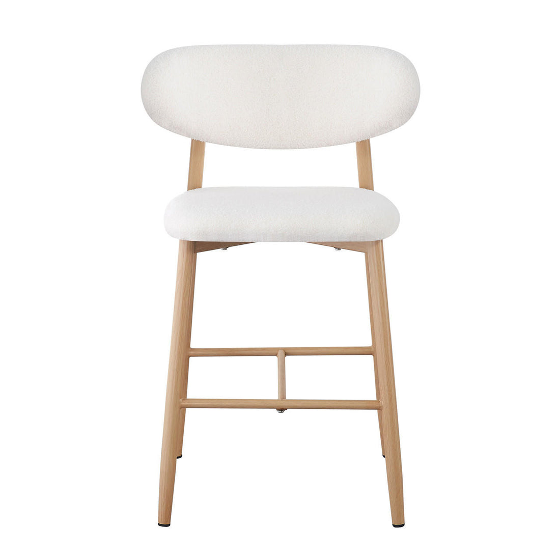 Audrey Curved Bar Stool & Dining Chair Set of 4 in Cream White features a modern design with a white upholstered seat, light wood frame, and connected footrest, perfect for cohesive dining and kitchen spaces.