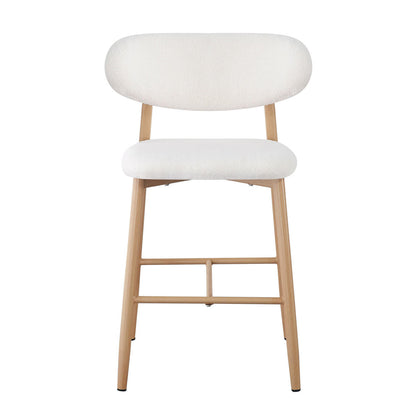 Audrey Curved Bar Stool & Dining Chair Set of 4 in Cream White features a modern design with a white upholstered seat, light wood frame, and connected footrest, perfect for cohesive dining and kitchen spaces.