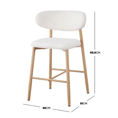 Audrey Curved Bar Stool & Dining Chair Set of 4 in Cream White, featuring modern design with light wood-look bar stool legs and fully upholstered bouclé seats, enhancing dining and kitchen spaces.
