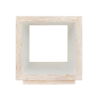 Aurora 42cm Mother of Pearl Inlay Side Table - Stripe Beige; square shadow-box frame with mother-of-pearl mosaic inlay edges and white interior, ideal for displaying small objects.