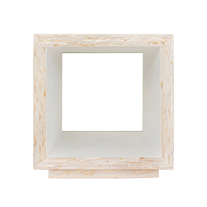 Aurora 42cm Mother of Pearl Inlay Side Table - Stripe Beige; square shadow-box frame with mother-of-pearl mosaic inlay edges and white interior, ideal for displaying small objects.