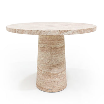 Round beige stone table on white background