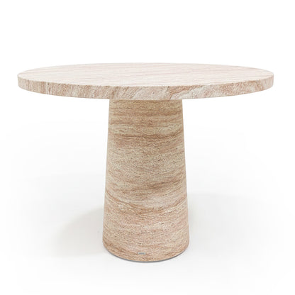 Round beige stone table on white background