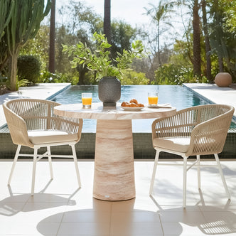 Avlon Round Concrete Dining Table in Travertine