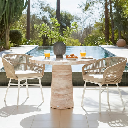 Avlon Round Concrete Dining Table in Travertine