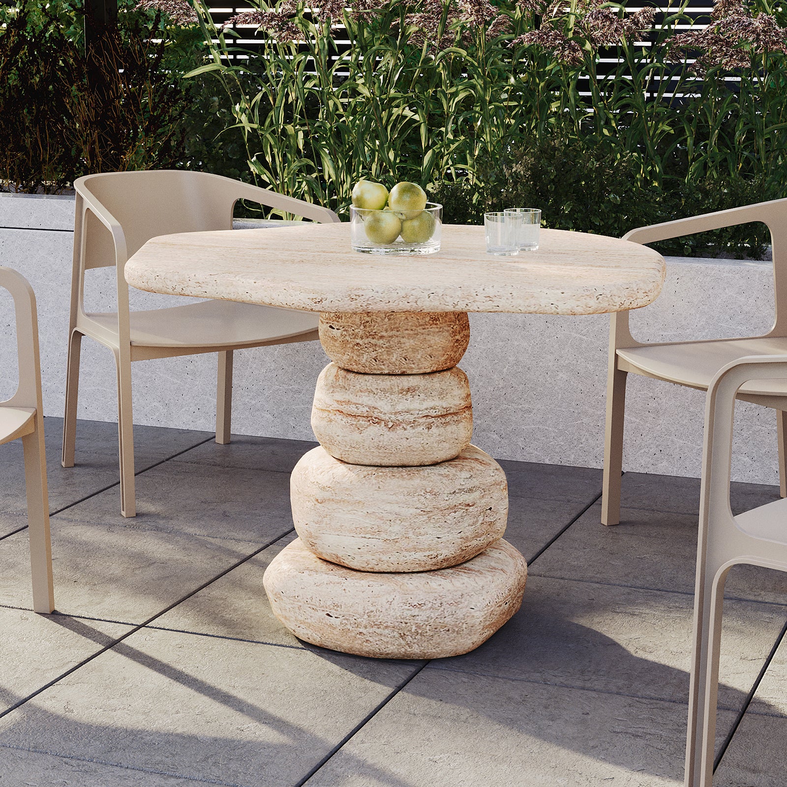 Azalea Round Concrete Dining Table in Travertine Luxo Living