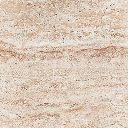 Close-up of Azalea Round Indoor/Outdoor Concrete Dining Table Travertine, showcasing its smooth, rounded travertine-like surface with brownish striations, embodying a modern, durable design perfect for compact dining spaces.