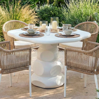 110cm Azalea Round Outdoor Concrete Dining Table in White