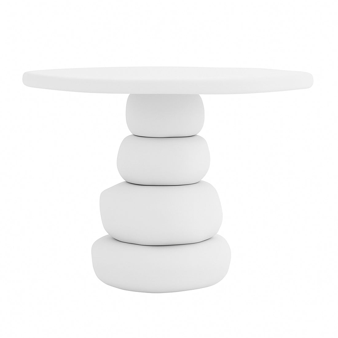 Azalea Round Indoor/Outdoor Concrete Dining Table White features a minimalist round top with a sculptural base of stacked pebble-shaped forms, offering a contemporary and durable design for versatile dining spaces.