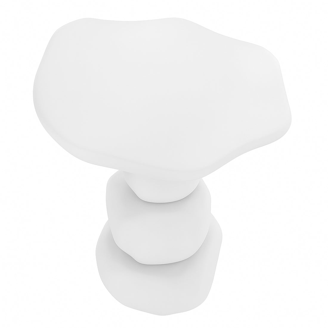 The Azalea Round Indoor/Outdoor Concrete Dining Table features four smooth, pebble-like concrete slabs stacked vertically, forming a minimalist, sculptural design that complements both indoor and outdoor settings.