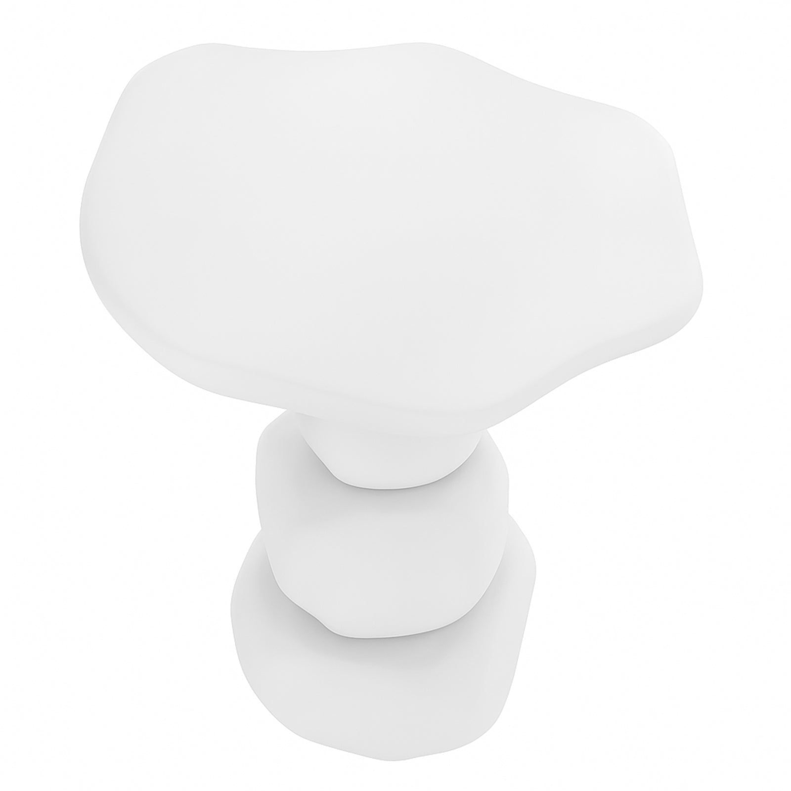 The Azalea Round Indoor/Outdoor Concrete Dining Table features four smooth, pebble-like concrete slabs stacked vertically, forming a minimalist, sculptural design that complements both indoor and outdoor settings.