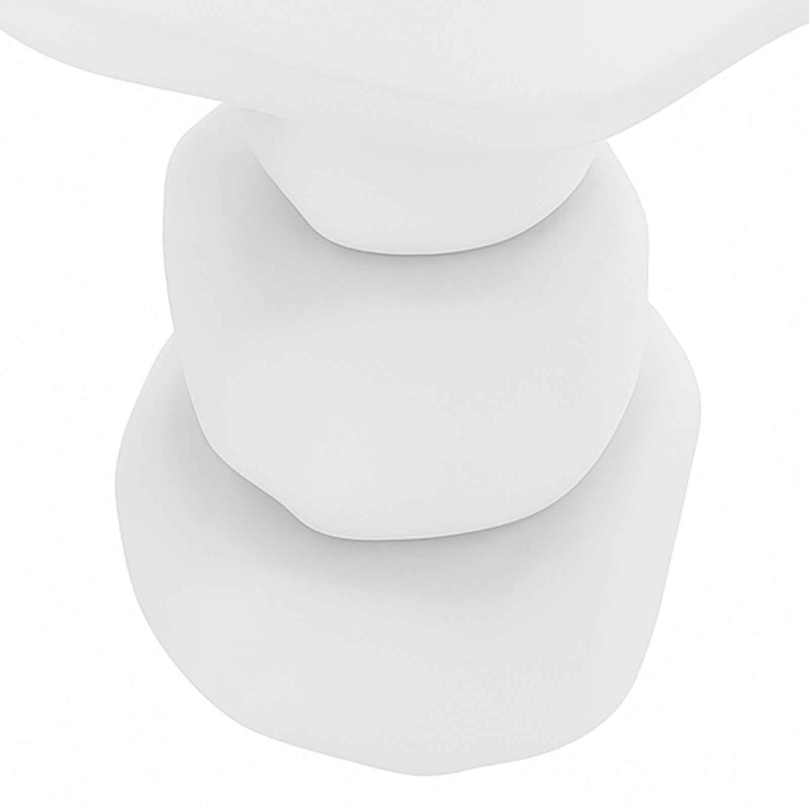 Azalea Round Indoor/Outdoor Concrete Dining Table White, featuring a sculptural form with layered, smooth, white slabs resembling abstract, minimalist sculpture, highlighting its modern, durable design for versatile dining spaces.