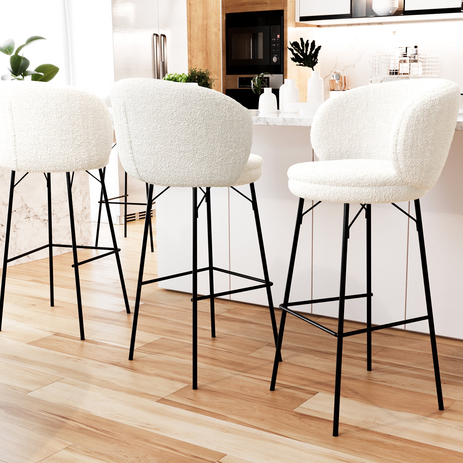 Belize High Back Boucle Bar Stool Set of in Cream White – Luxo