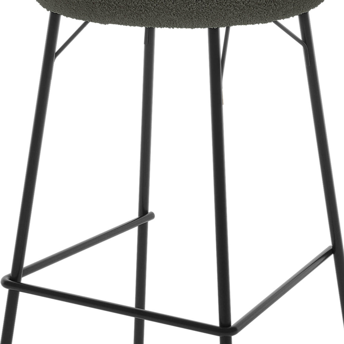 Belize High Back Boucle Bar Stool Set of 2 in Green, featuring sturdy black metal legs and integrated footrest, ideal for stylish and secure seating at your bar or counter.