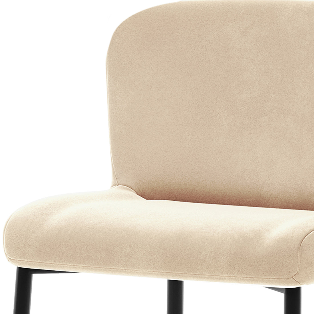 Bernie High Back Velvet Bar Stool Set of 2 in Oatmeal, featuring a light beige upholstered seat and backrest with slender black metal legs, showcasing a modern and luxurious design.