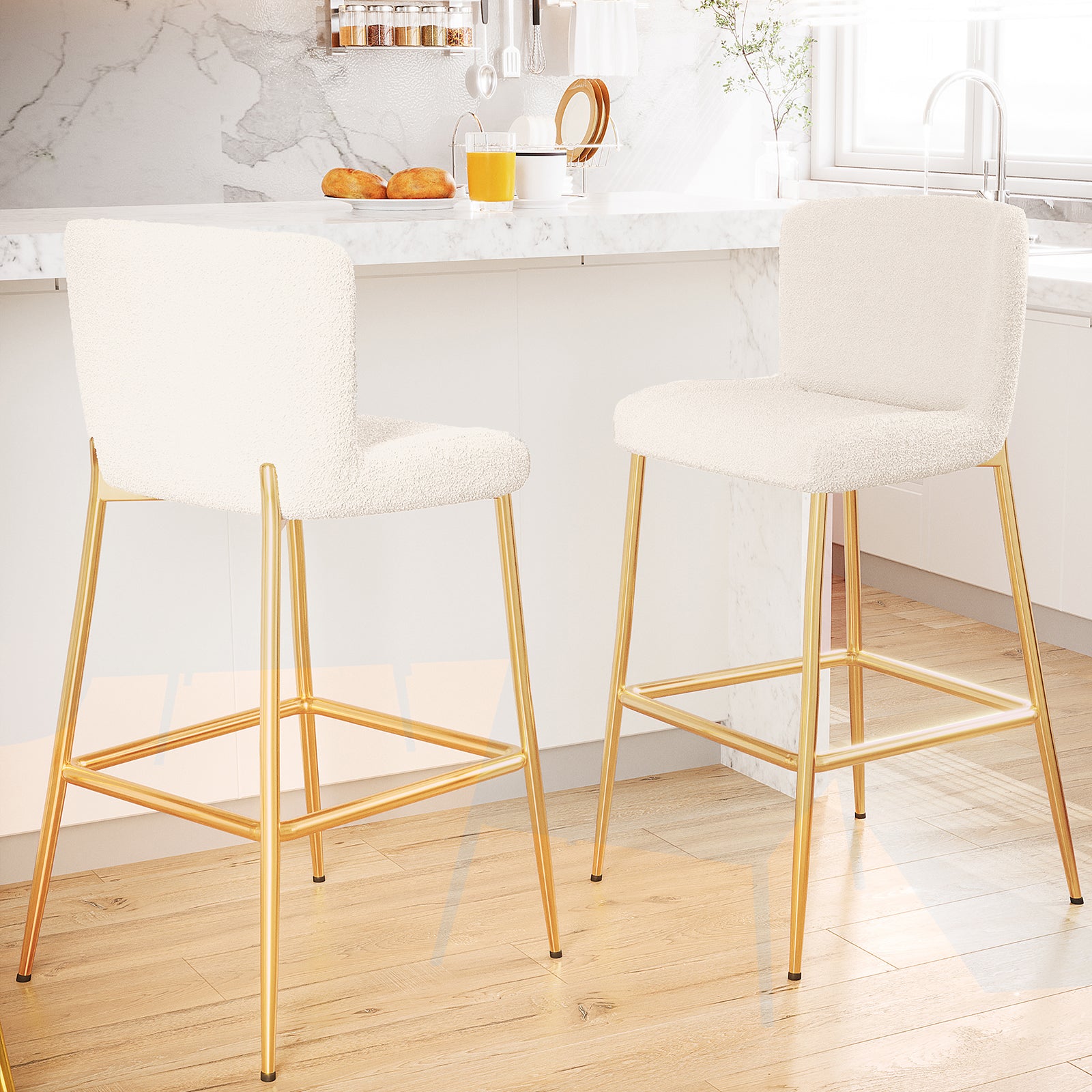 Bernie High Back Boucle Bar Stool Set of in White – Luxo Living