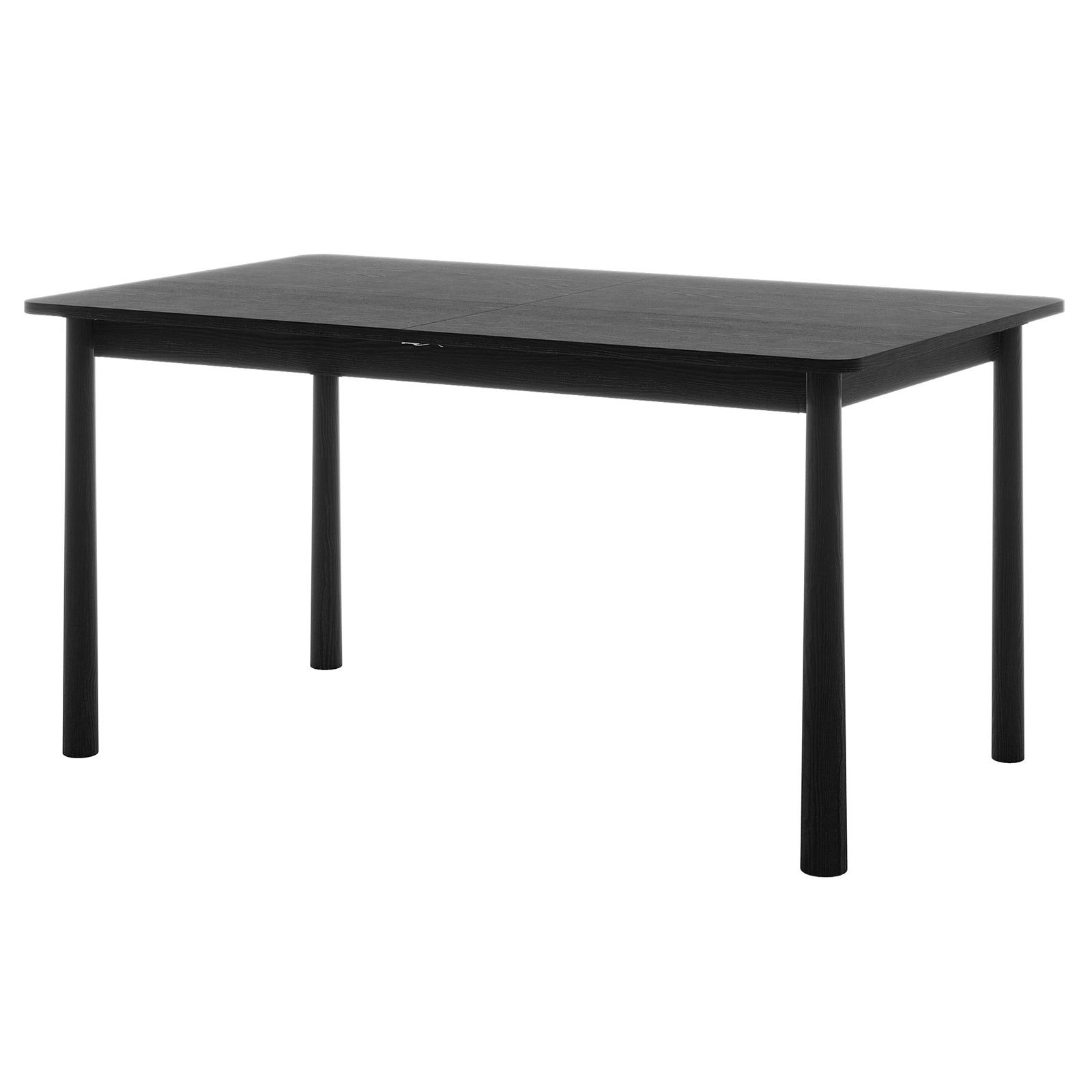 Angled view of the Luxo Living Bijan 200cm extendable black solid oak dining table, showcasing its sleek design and spacious surface on a white background.