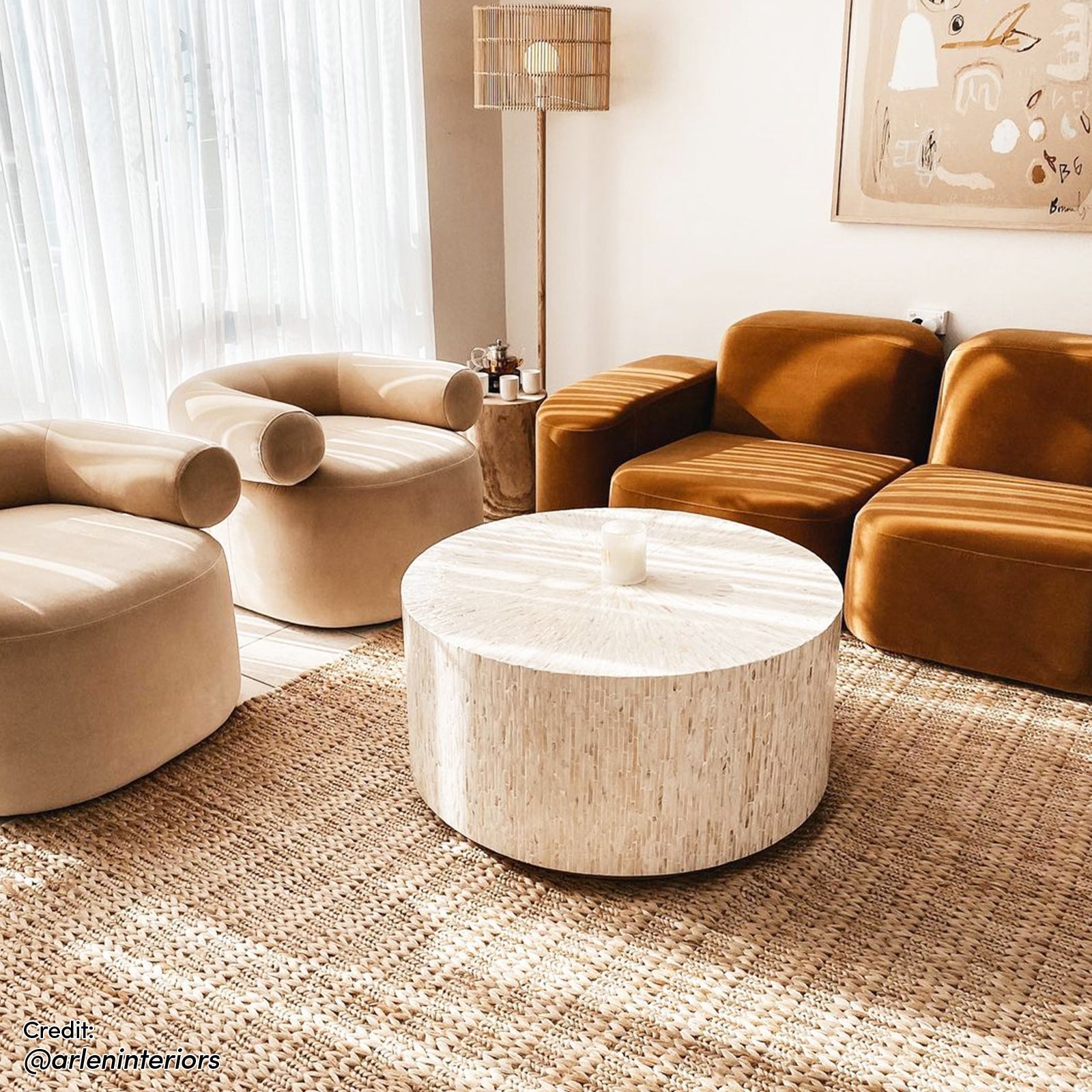 Bisera 91cm Mother of Pearl Inlay Coffee Table featuring a detailed mother-of-pearl mosaic atop a sturdy base, highlighting intricate craftsmanship and elegant design suitable for luxurious interior decor.