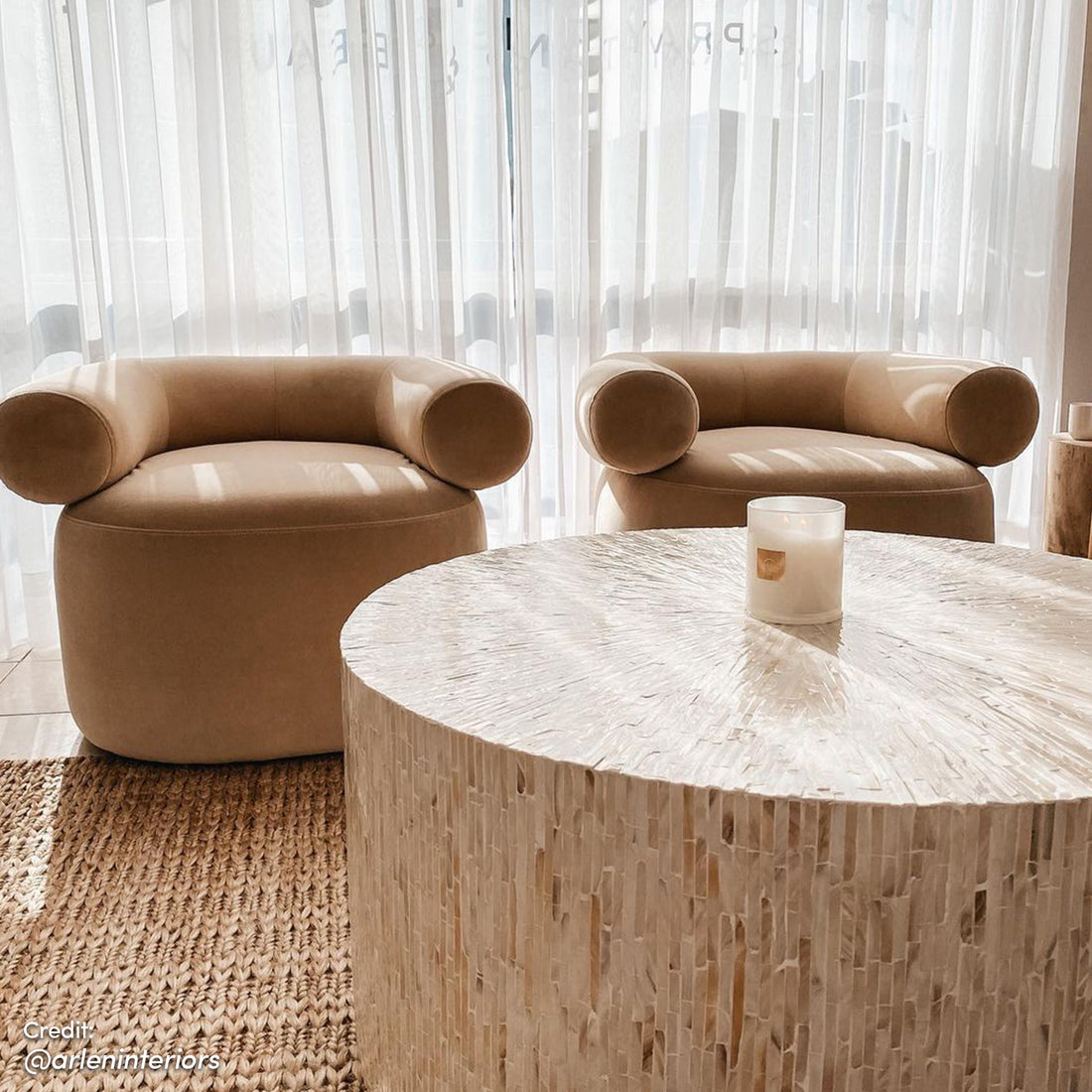 Bisera 91cm Mother of Pearl Inlay Coffee Table with intricate mosaic design, showcasing hand-crafted mother-of-pearl tiles on a sturdy base, ideal as a striking focal point in living spaces.