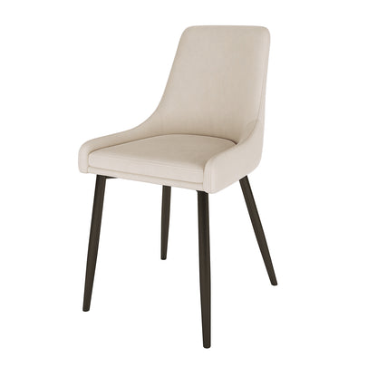 Blythe High Back Fabric Dining Chair Set of 2 in Beige, featuring a modern design with gently curved upholstered seats, short armrests, and slender dark wood-tone legs, perfect for contemporary dining spaces.