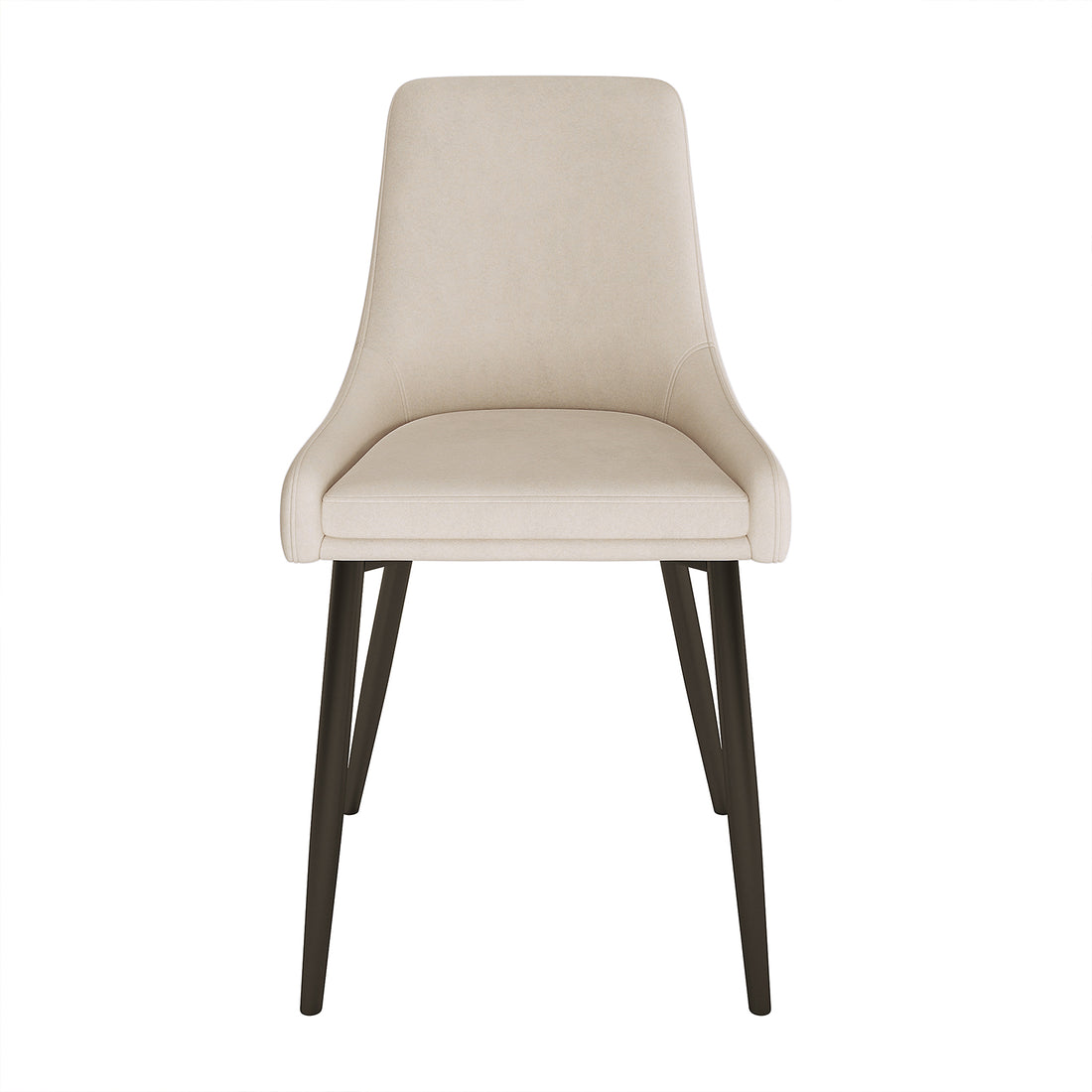 Blythe Velvet Dining Chair Set of 2 in Beige, featuring lightly padded seats and backrests with flared sides, supported by slim, tapered black legs, ideal for modern-style dining rooms.