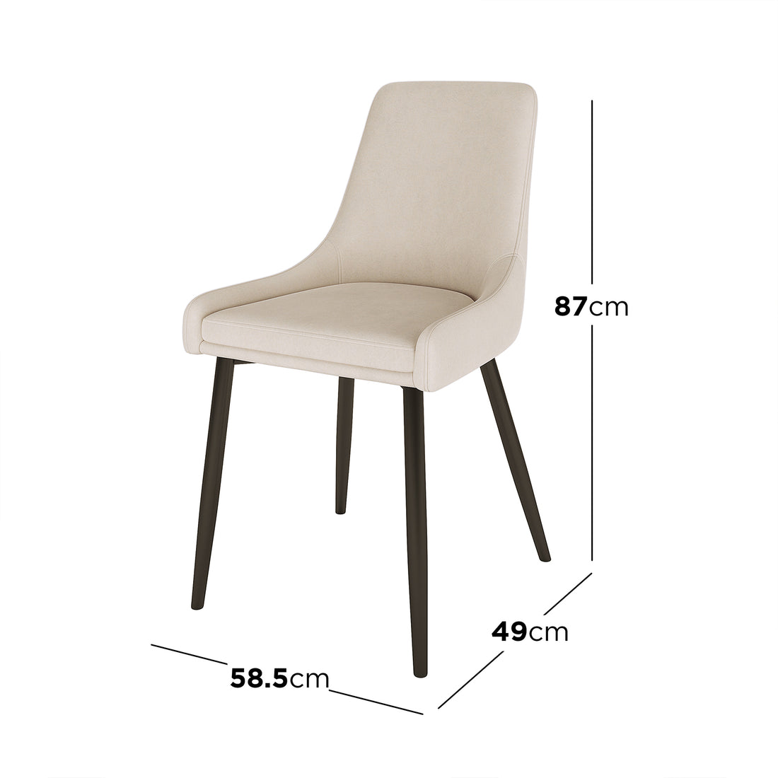 Blythe High Back Fabric Dining Chair Set of 2 in Beige, featuring a modern design with curved back, upholstered in light beige fabric, subtly raised arm pads, and dark-colored, splayed legs.