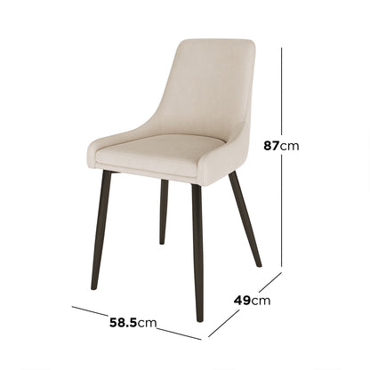 Blythe High Back Fabric Dining Chair Set of 2 in Beige, featuring a modern design with curved back, upholstered in light beige fabric, subtly raised arm pads, and dark-colored, splayed legs.