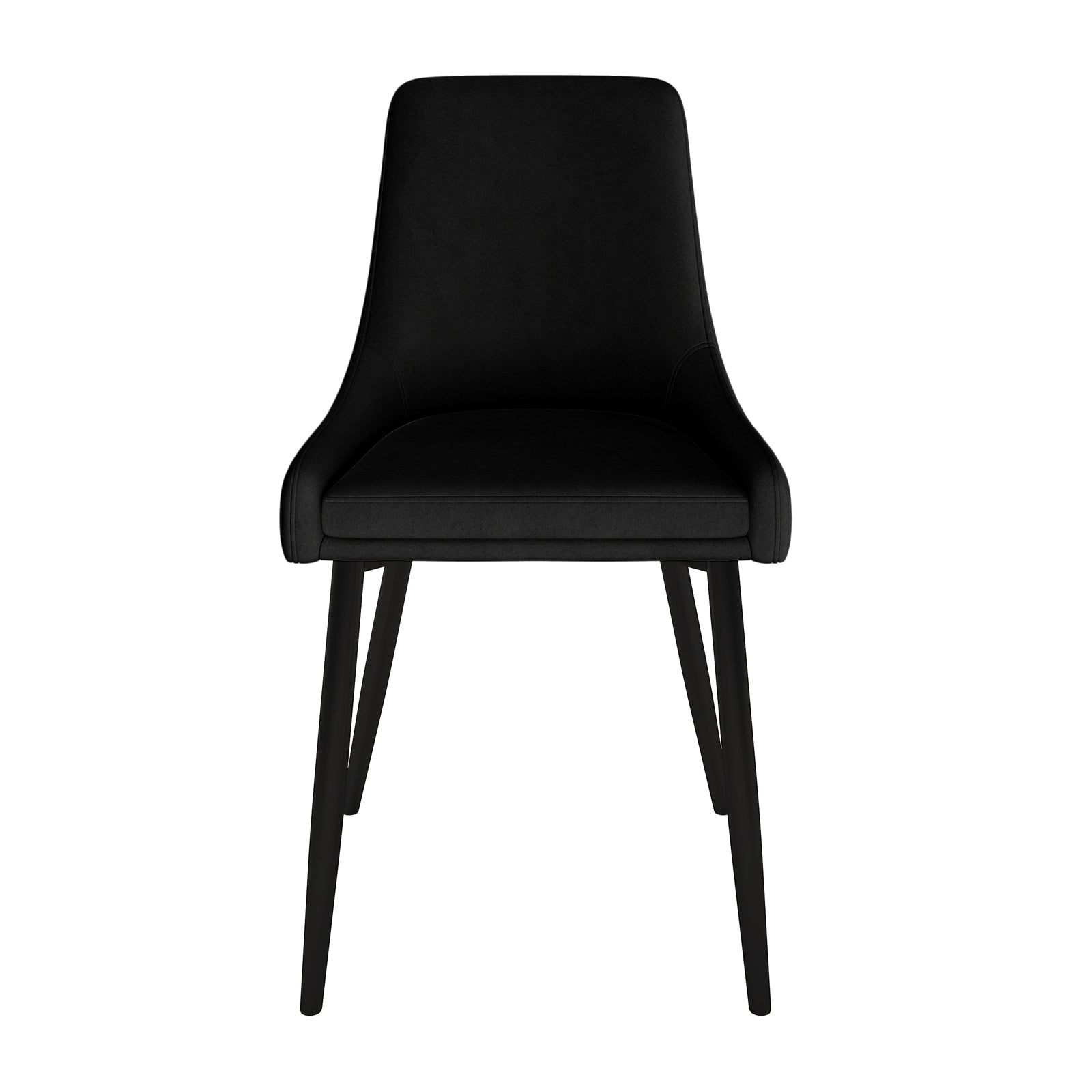 Blythe High Back Fabric Dining Chair Set of 2 in Black, featuring a modern design with gently contoured backrests and slender, slightly splayed legs, perfect for contemporary dining spaces.