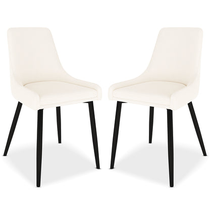 Blythe High Back Fabric Dining Chair Set of 2 in Cream White, featuring smoothly contoured upholstered seats and backs, supported by slender, slightly splayed black legs, exuding modern elegance.