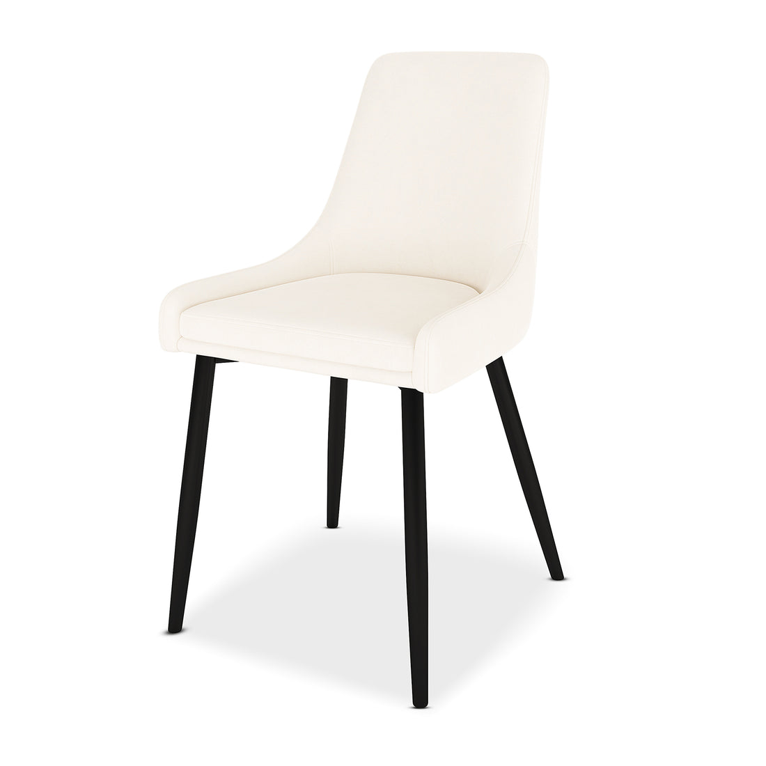 Blythe Velvet Dining Chair Set of 2 in Cream White, featuring modern design with padded white seat, curved backrest, and elegant black splayed legs, perfect for contemporary dining rooms.