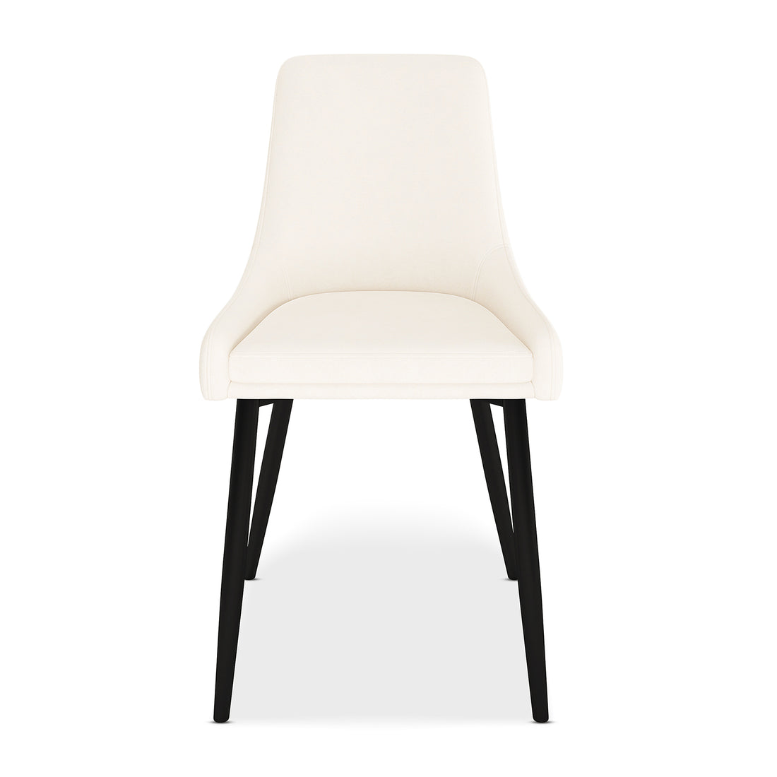 Blythe High Back Fabric Dining Chair Set of 2 in Cream White features a sleek, armless design with a gently curved seat and backrest, supported by matte black tapered legs for a modern look.