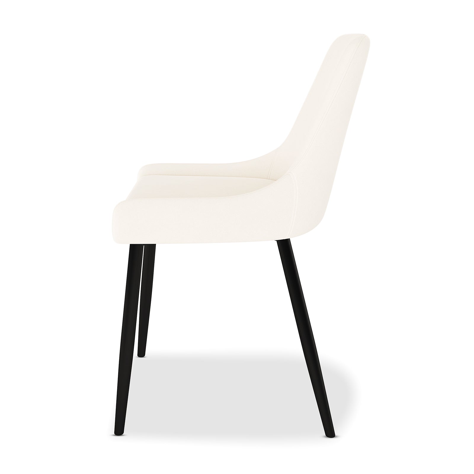 Blythe High Back Fabric Dining Chair Set of 2 in Cream White, featuring a modern profile with curved upholstered seat and backrest, supported by sleek black tapered legs, ideal for contemporary dining spaces.