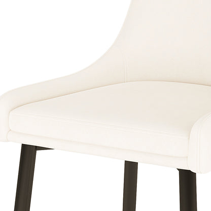 Blythe High Back Fabric Dining Chair Set of 2 in Cream White, featuring a close-up of a softly padded cream upholstered seat and backrest on sleek black legs, showcasing modern elegance.