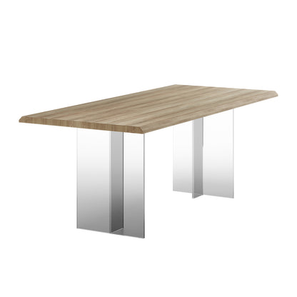 Bruno 200cm Acrylic Floating Dining Table features a sleek tabletop with clear acrylic legs, creating a modern floating effect suitable for minimalist dining or workspace settings.