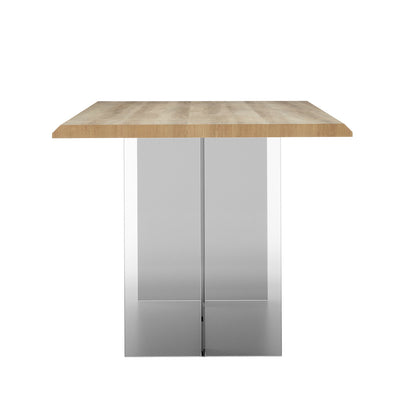 Bruno 200cm Acrylic Floating Dining Table Natural features a sleek tabletop with thick clear acrylic legs, creating a modern, airy floating effect ideal for contemporary dining or workspace settings.