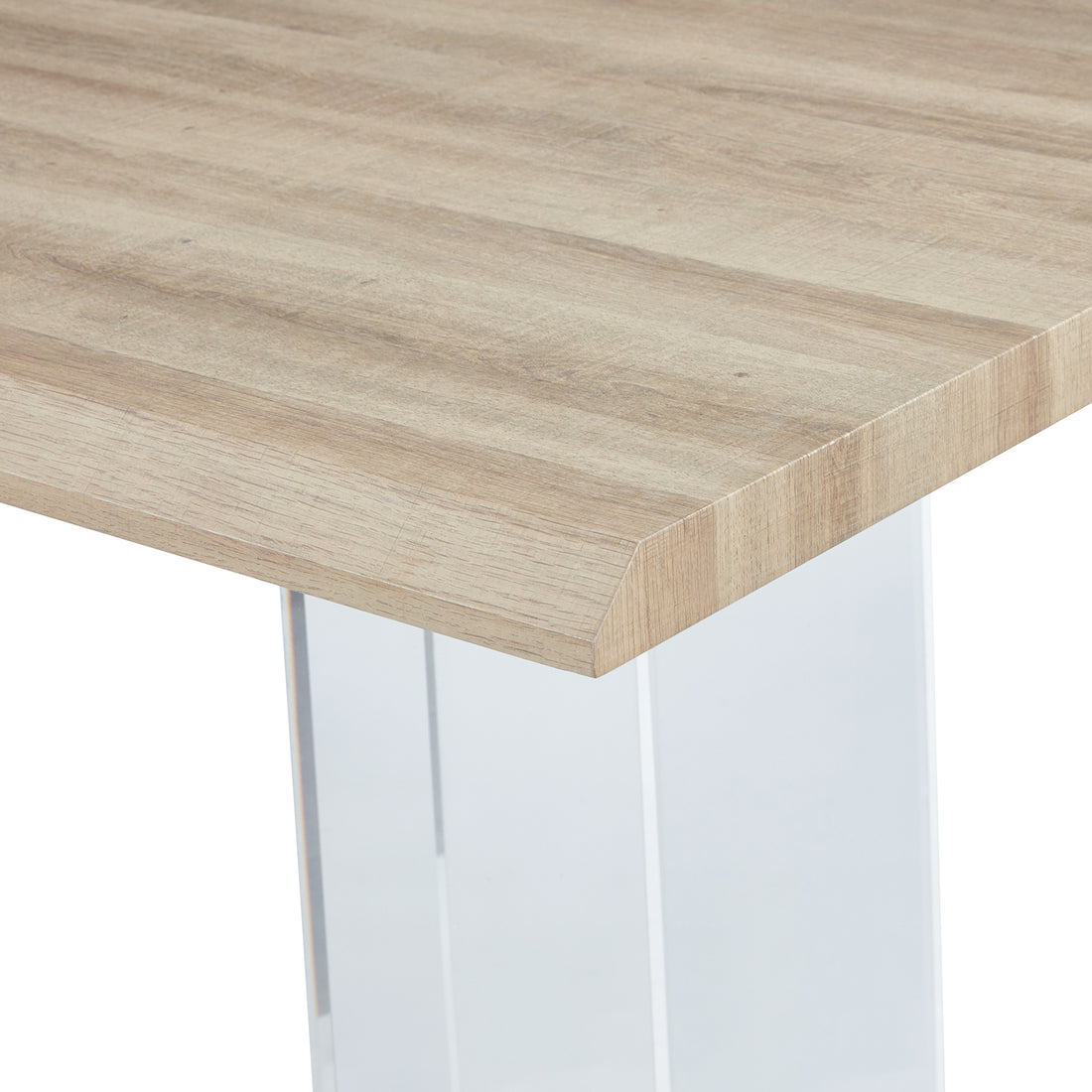 Bruno 200cm Acrylic Floating Dining Table Natural with a sleek concrete or timber-look top and transparent acrylic legs, creating a contemporary floating effect ideal for modern spaces.