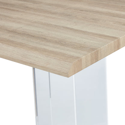 Bruno 200cm Acrylic Floating Dining Table Natural with a sleek concrete or timber-look top and transparent acrylic legs, creating a contemporary floating effect ideal for modern spaces.