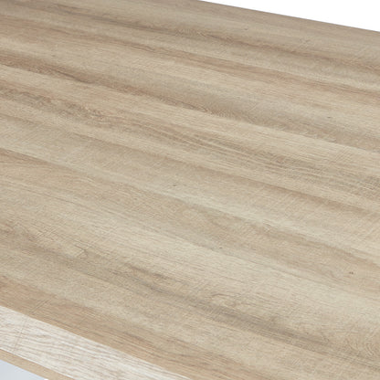 Bruno 200cm Acrylic Floating Dining Table Natural showcasing a wood-like surface with clear acrylic legs, creating a floating effect that enhances its modern, airy design.