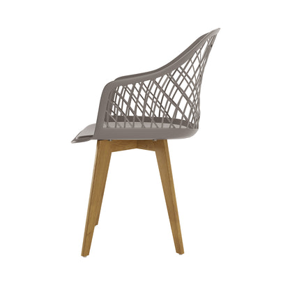 Caesar Beech Dining Chair Set of 4 in Grey, featuring a molded plastic shell with lattice pattern, high backrest, and sturdy beech wood legs, offers a modern, airy design for stylish dining spaces.