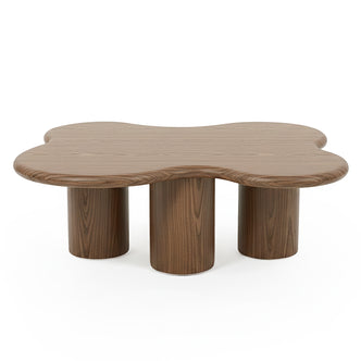 Modern clover-shaped wooden coffee table on white background