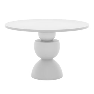 Carmen 120cm Indoor-Outdoor Concrete Dining Table - White features a smooth, round top resting on an artistic, curved pedestal base, ideal for stylish indoor or outdoor dining experiences.