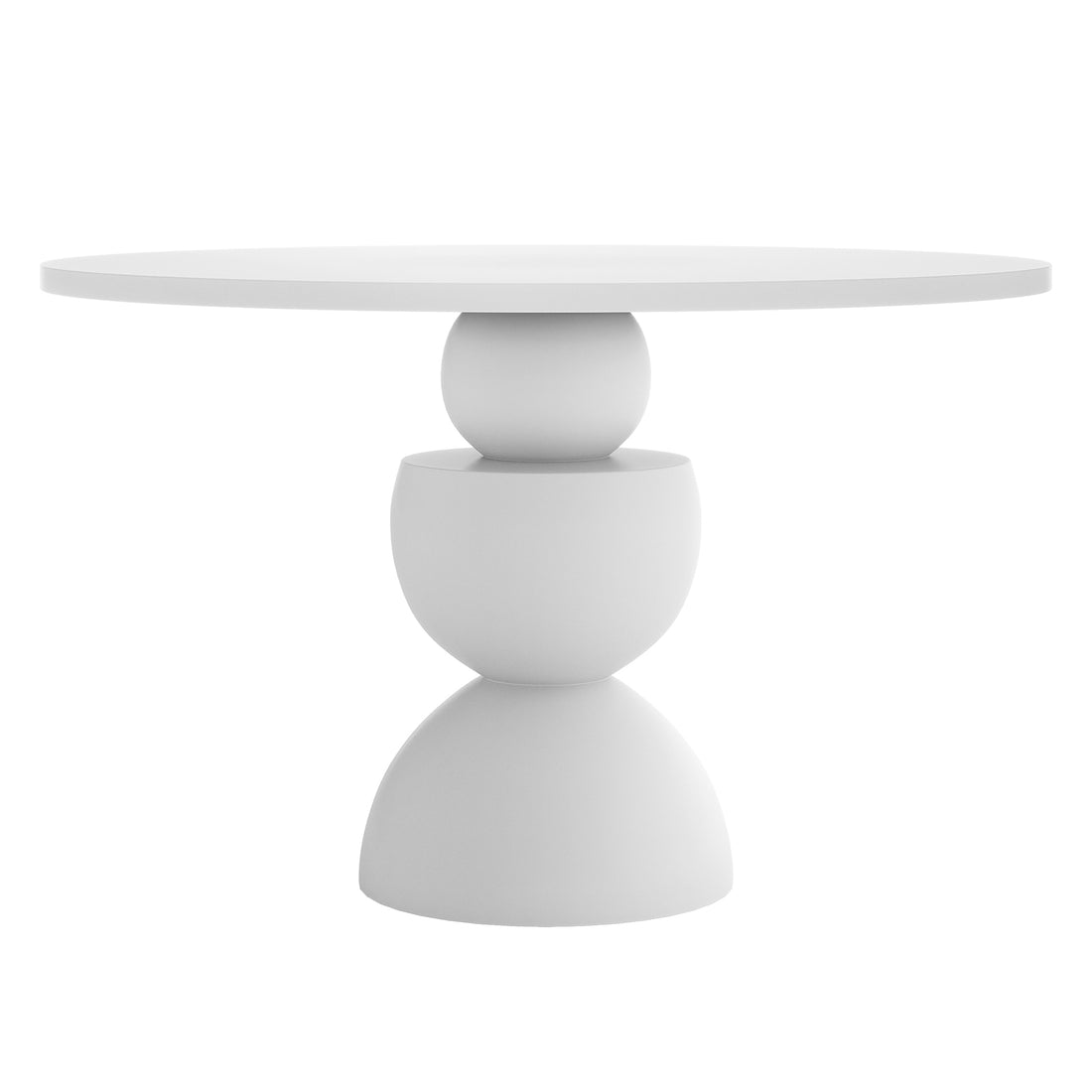 Carmen 120cm Indoor-Outdoor Concrete Dining Table - White features a round top with a sculptural pedestal base, embodying modern elegance and artistic design, ideal for versatile outdoor dining.