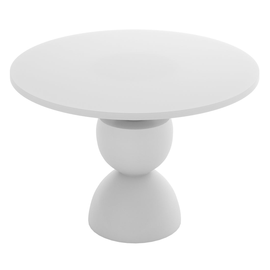 Carmen 120cm Indoor-Outdoor Concrete Dining Table - White features a white round top on a sculptural pedestal base, offering a modern artistic touch suitable fo outdoor dining settings.