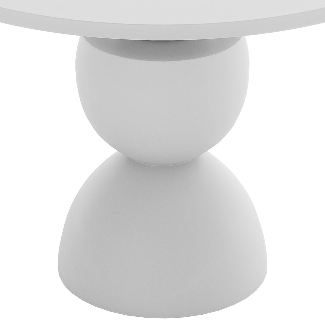 Carmen 120cm Indoor-Outdoor Concrete Dining Table - White, featuring a round top and curvy base, resembling a sculptural art piece, perfect for modern outdoor dining settings.