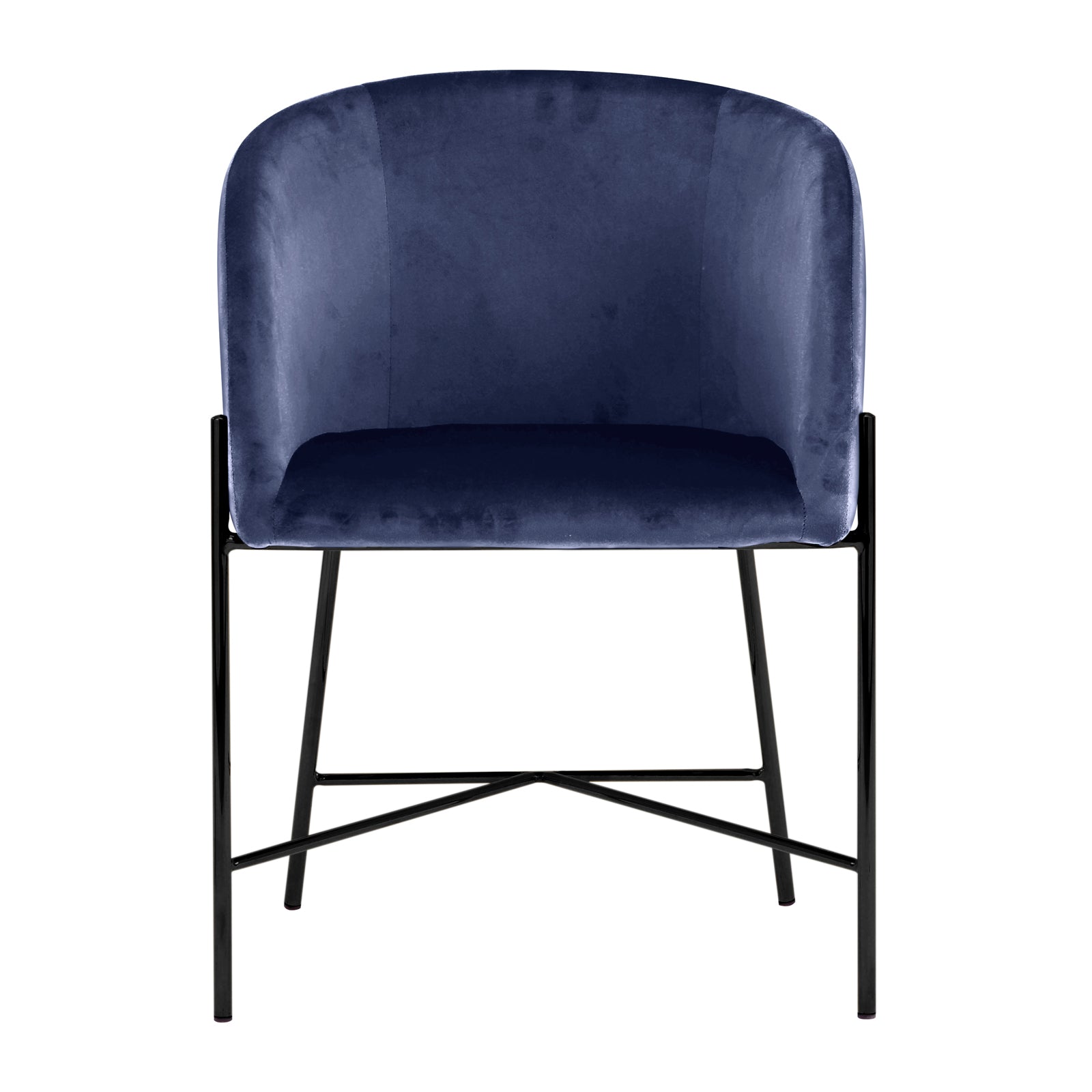 Catford Velvet Fabric Dining Chair Blue with sleek design features plush upholstery, curved seat, and sturdy gold-accented black legs, showcasing modern elegance and comfort for dining or living spaces.