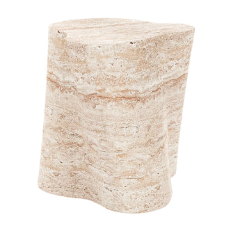 Cayton Concrete Indoor Side Table - Travertine, featuring smooth, curved design resembling natural travertine stone, crafted from durable concrete mix, ideal for modern interiors with its elegant, stone-like finish.