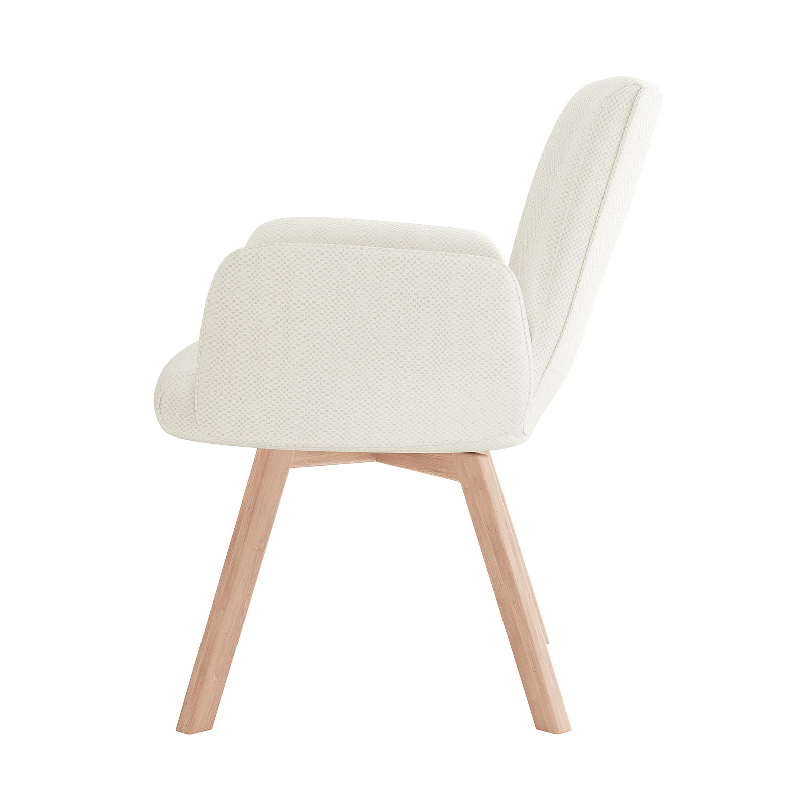 Clara Chenille Swivel Dining Chair Set of 2 - Off White features a padded seat and backrest in soft chenille, with ergonomic armrests and sturdy wooden legs. Perfect for stylish, comfortable dining.