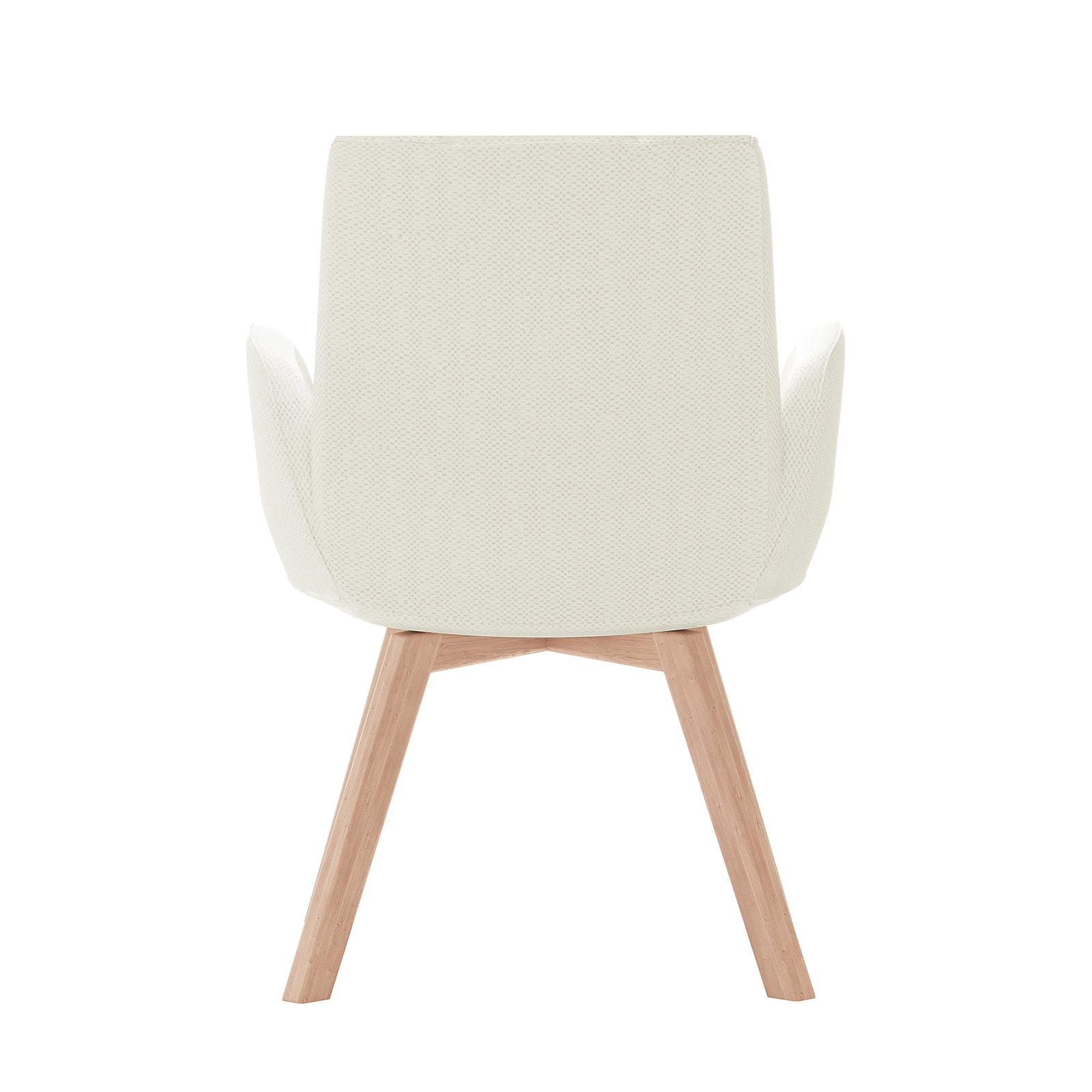 Clara Chenille Swivel Dining Chair Set of 2 - Off White, featuring white chenille fabric, padded seat and backrest, and sturdy wooden legs. Perfect for adding style and comfort to any dining space.