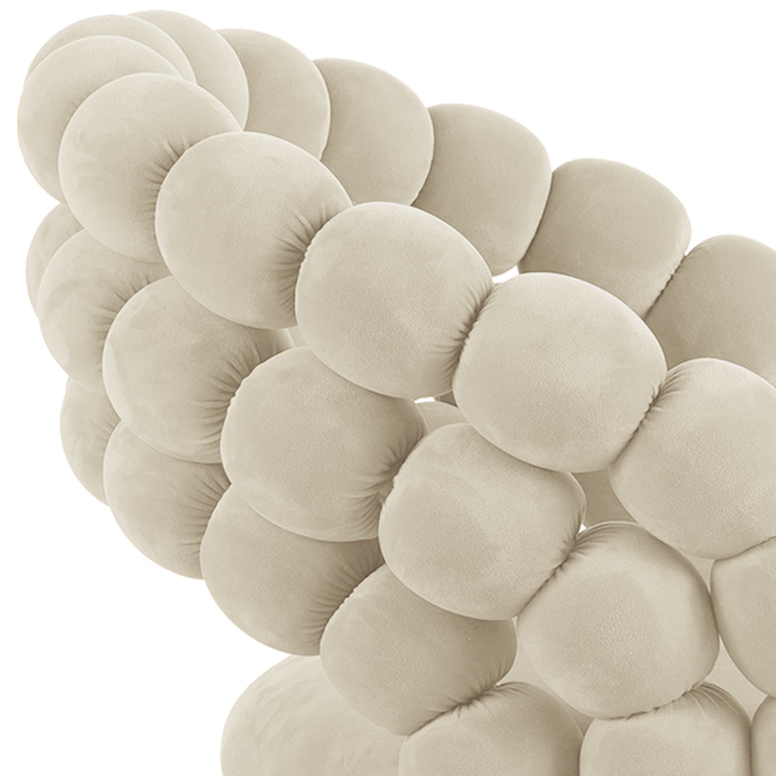 Claudine Velvet Curved Dining Chair Set of 2 in Oatmeal features a tufted, pillowed backrest and seat, showcasing the Hairball design. The modern, sculpted upholstery offers elegance and comfort for dining spaces.