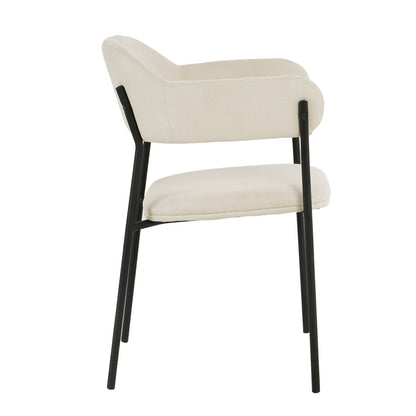 Clavin Fabric Dining Chair Set of 2 in Light Beige features cream-colored upholstered seats and backrests with slim black metal legs, offering a sleek, modern aesthetic perfect for dining spaces.